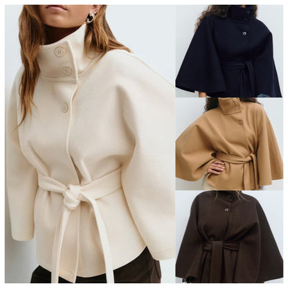 📢📢60 % de réduction !! ⏰Manteau-cape à col droit avec ceinture pour femme🧥
