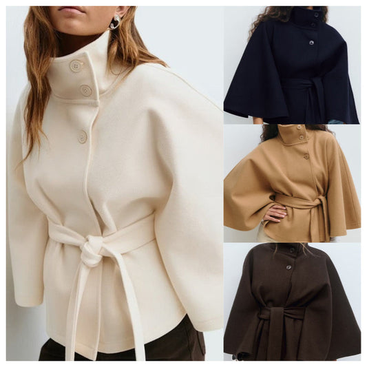 📢📢60 % de réduction !! ⏰Manteau-cape à col droit avec ceinture pour femme🧥