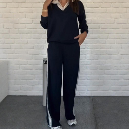 🍂Ensemble chemisier à col et pantalon à manches longues pour femme