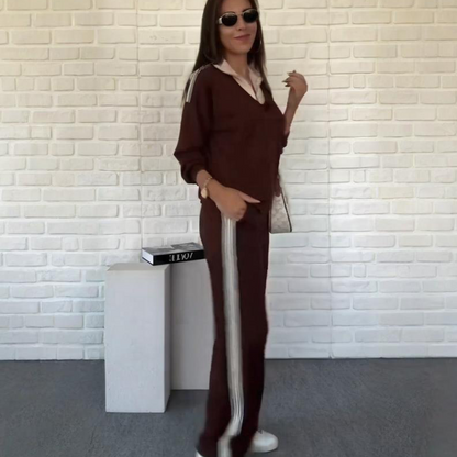 🍂Ensemble chemisier à col et pantalon à manches longues pour femme