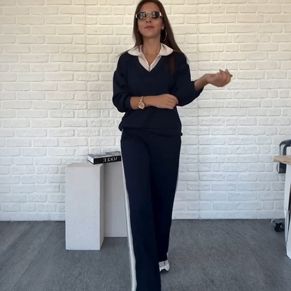🍂Ensemble chemisier à col et pantalon à manches longues pour femme