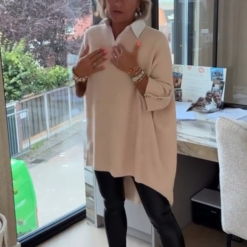 🍂 Édition limitée automne🔥 Haut à manches longues pour femme avec col chemise