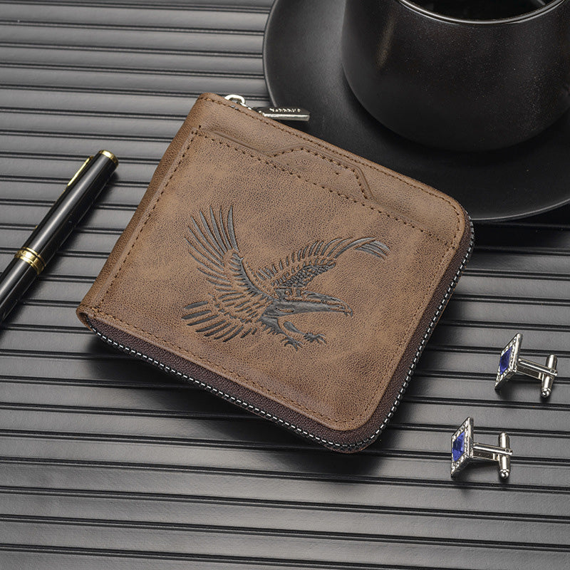 🦅 60% DE RÉDUCTION ! 👛 Portefeuille Homme avec Aigle en Relief - Cuir Végan et Design Slim, Porte Cartes RFID et Pièces 💼📦