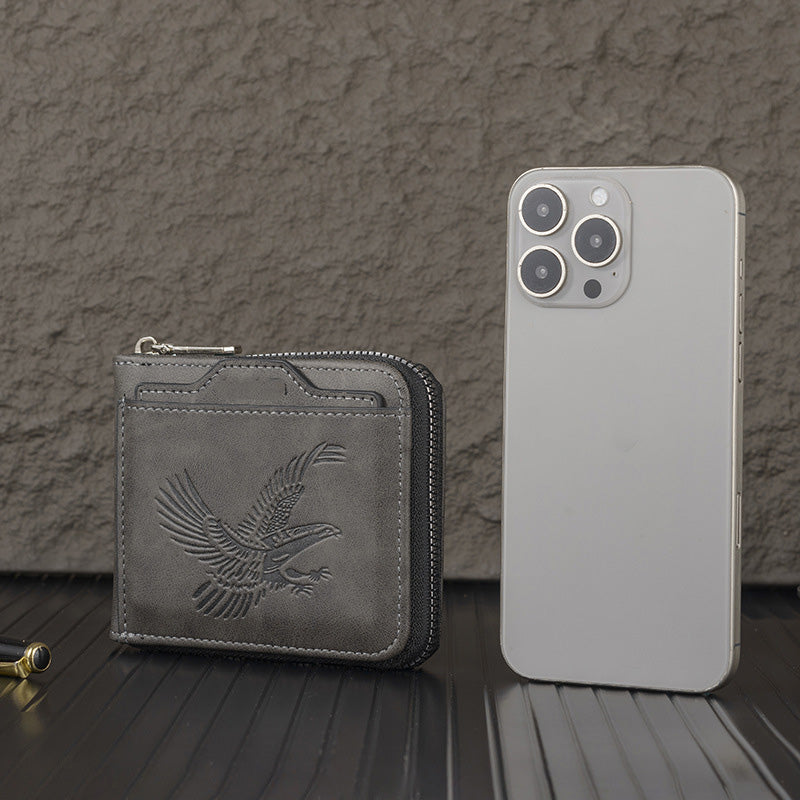 🦅 60% DE RÉDUCTION ! 👛 Portefeuille Homme avec Aigle en Relief - Cuir Végan et Design Slim, Porte Cartes RFID et Pièces 💼📦