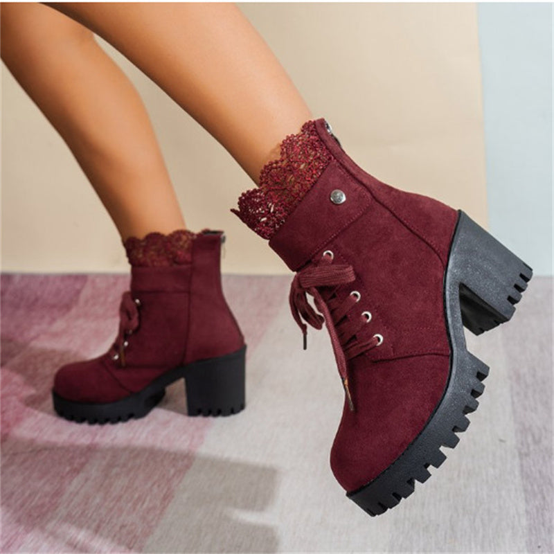 Bottines Femme à Talon Épaissi et Lacets