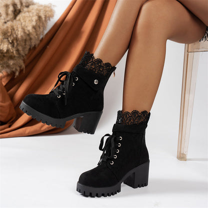 Bottines Femme à Talon Épaissi et Lacets