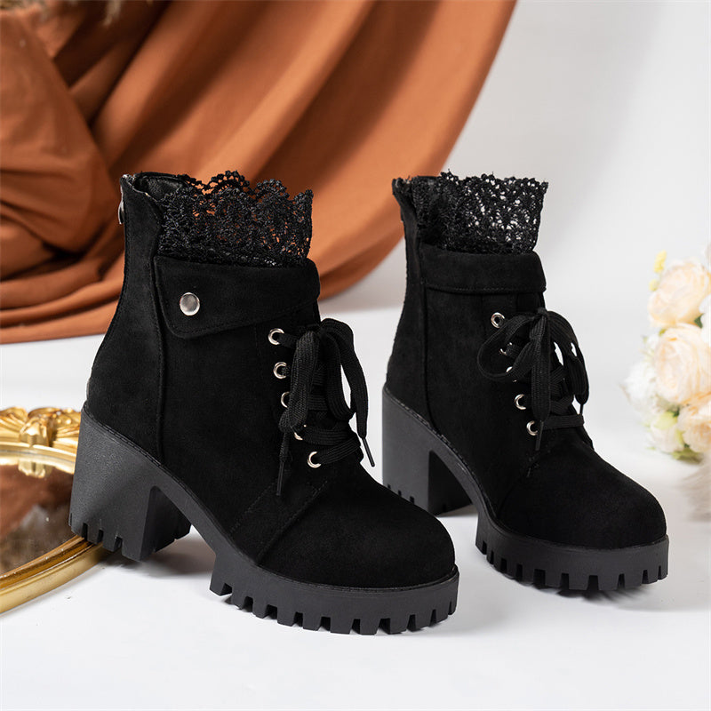 Bottines Femme à Talon Épaissi et Lacets