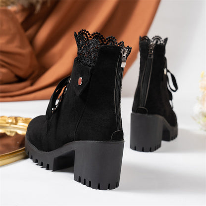 Bottines Femme à Talon Épaissi et Lacets