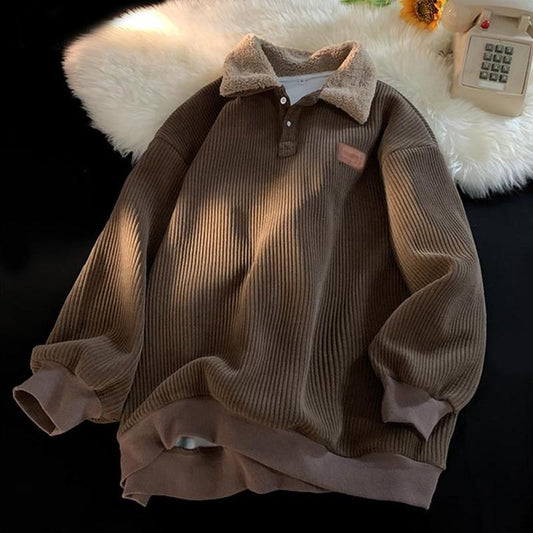 ❄️LAST DAY PROMOTION - 50%OFF 💖 Unisex✨Corduroy Lapel Collar Sweatshirt -👏Warm, Stylish!