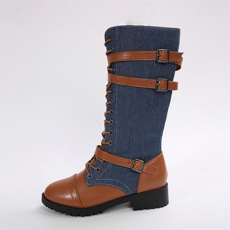 Bottes militaires vintage pour femmes avec lacets et boucle