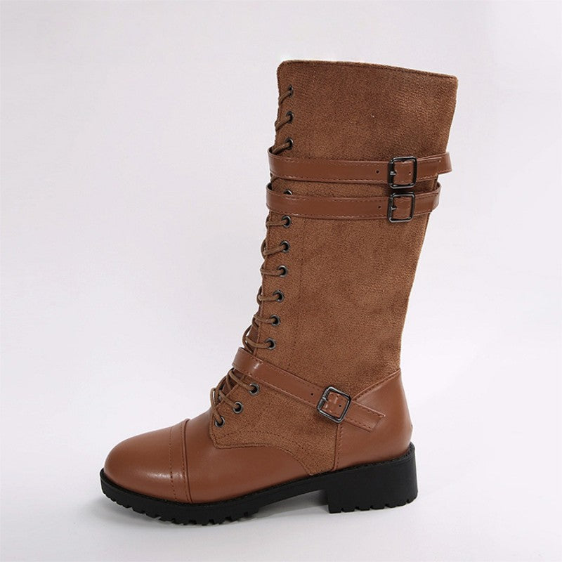 Bottes militaires vintage pour femmes avec lacets et boucle