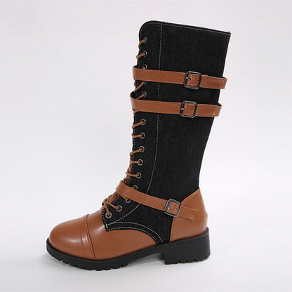 Bottes militaires vintage pour femmes avec lacets et boucle