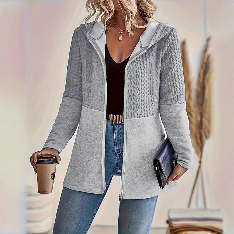 Veste tendance à capuche et manches longues zippée pour femme