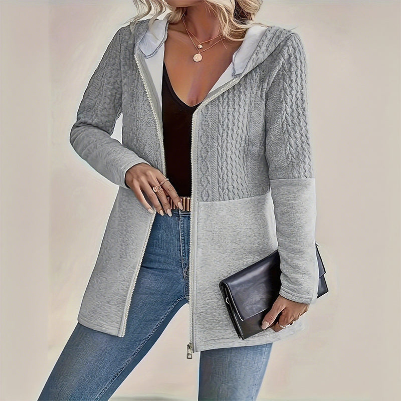 Veste tendance à capuche et manches longues zippée pour femme
