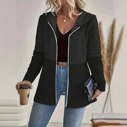 Veste tendance à capuche et manches longues zippée pour femme