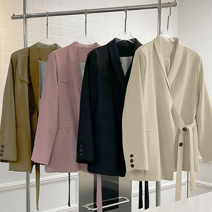 Ensemble 2 Pièces Bureau Femme : Blazer à Nœud Devant et Pantalon Palazzo