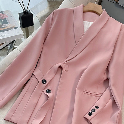 Ensemble 2 Pièces Bureau Femme : Blazer à Nœud Devant et Pantalon Palazzo