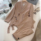 Ensemble 2 Pièces Bureau Femme : Blazer à Nœud Devant et Pantalon Palazzo
