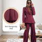 Ensemble 2 pièces chic bordeaux à fines rayures pour femme : blazer cintré à la taille et pantalon à jambes larges