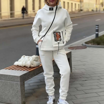 Ensemble veste et pantalon décontractés à col montant et fermeture éclair pour femme