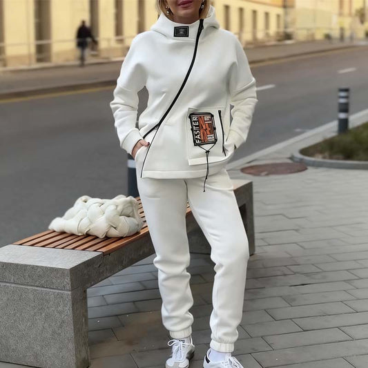 Ensemble veste et pantalon décontractés à col montant et fermeture éclair pour femme