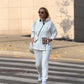 Ensemble veste et pantalon décontractés à col montant et fermeture éclair pour femme