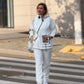 Ensemble veste et pantalon décontractés à col montant et fermeture éclair pour femme
