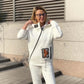Ensemble veste et pantalon décontractés à col montant et fermeture éclair pour femme