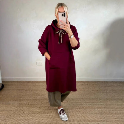 Robe longue oversize à capuche et poches pour femme