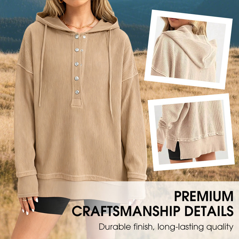 👚🌾 Sweat capuche femme col V – Boutons réglables, silhouette flatteuse, idéal à porter seul ou superposé pour un look effortless 🍂🕊️