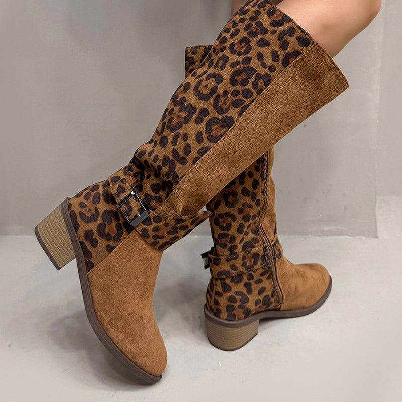 Bottes d'équitation pour femmes à imprimé léopard