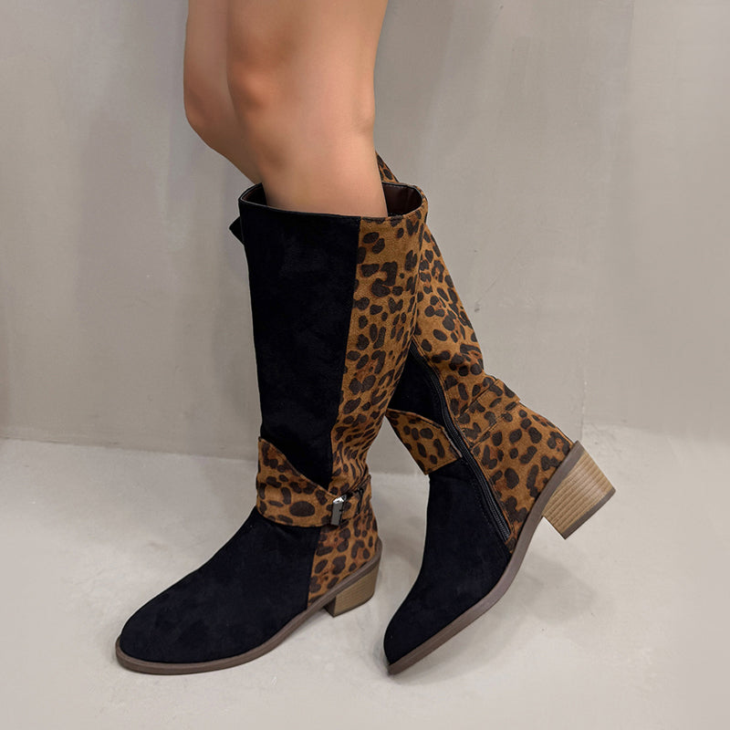 Bottes d'équitation pour femmes à imprimé léopard