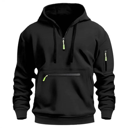 Sweat à capuche utilitaire chaud pour homme avec fermeture éclair quart de longueur -👏Confort, style et fonctionnalité réunis dans un vêtement polyvalent !