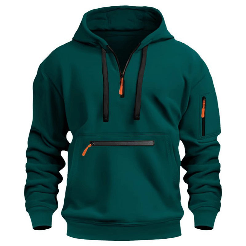 Sweat à capuche utilitaire chaud pour homme avec fermeture éclair quart de longueur -👏Confort, style et fonctionnalité réunis dans un vêtement polyvalent !