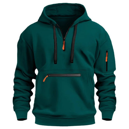 Sweat à capuche utilitaire chaud pour homme avec fermeture éclair quart de longueur -👏Confort, style et fonctionnalité réunis dans un vêtement polyvalent !