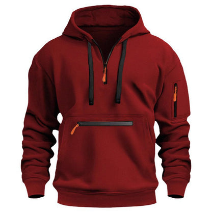 Sweat à capuche utilitaire chaud pour homme avec fermeture éclair quart de longueur -👏Confort, style et fonctionnalité réunis dans un vêtement polyvalent !