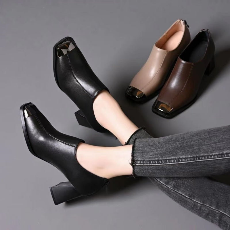 📢📢55% DE RÉDUCTION !!!✨Chaussures à talons épais et bout carré pour femmes avec fermeture à glissière