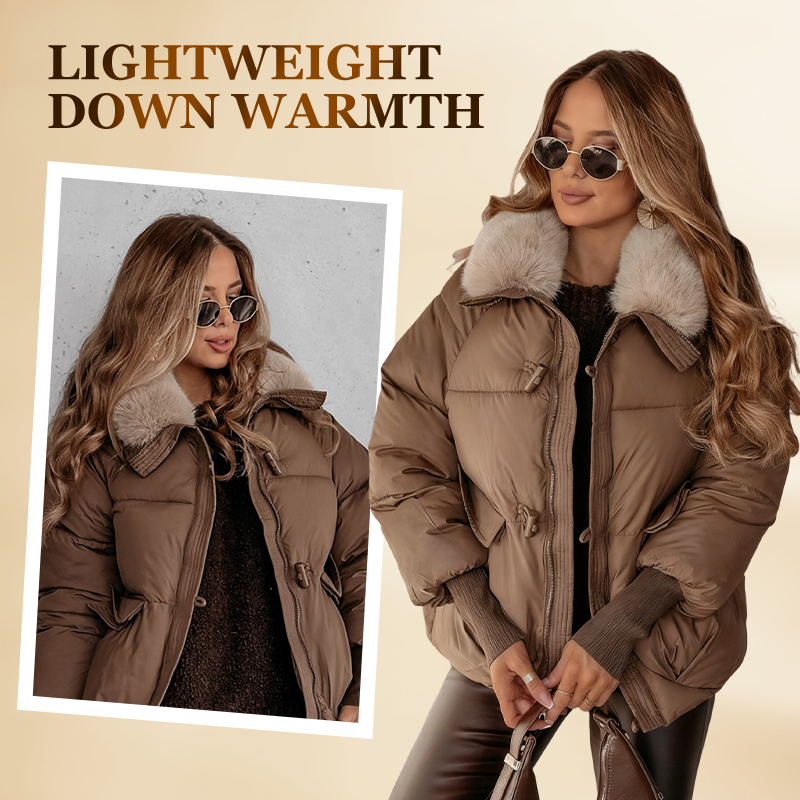 🏆 Vente flash 50 % de réduction ⚡ Doudoune courte élégante pour femme avec col moelleux