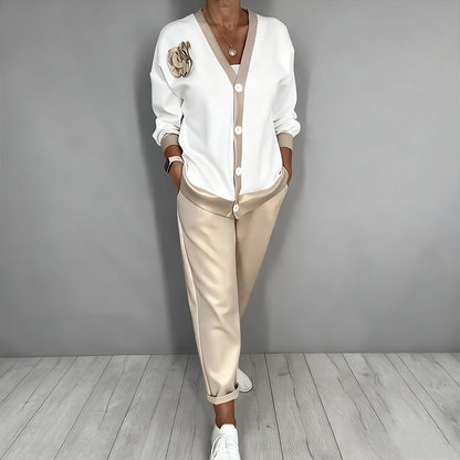 🔥Offre à durée limitée - 💃Ensemble 2 pièces pour femme composé d'un haut décolleté en V décontracté et d'un pantalon taille haute