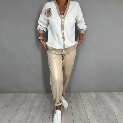 🔥Offre à durée limitée - 💃Ensemble 2 pièces pour femme composé d'un haut décolleté en V décontracté et d'un pantalon taille haute