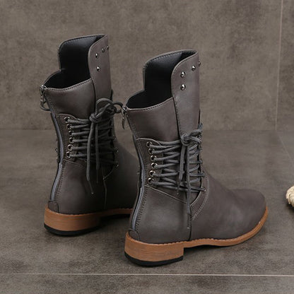 Bottines à Lacets à Talon Bas et à Bout Rond pour Femmes