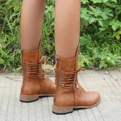 Bottines à Lacets à Talon Bas et à Bout Rond pour Femmes