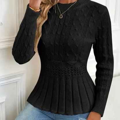 🔥 50% DE RÉDUCTION ! ✨ Pull Femme à Col Peter Pan - Maille Épaisse, Ourlet Péplum, Intemporel pour Tenues d'Automne 🧶✨