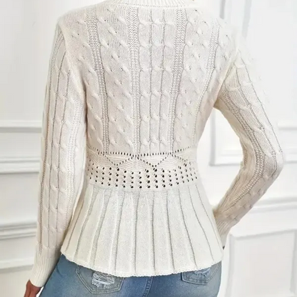 🔥 50% DE RÉDUCTION ! ✨ Pull Femme à Col Peter Pan - Maille Épaisse, Ourlet Péplum, Intemporel pour Tenues d'Automne 🧶✨