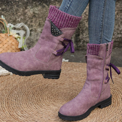 Bottes mi-mollet élégantes pour femmes avec revers tricoté confortable