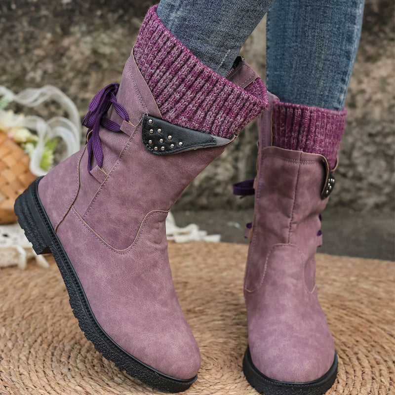 Bottes mi-mollet élégantes pour femmes avec revers tricoté confortable