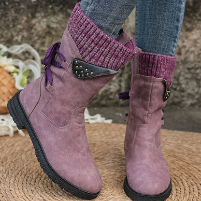 Bottes mi-mollet élégantes pour femmes avec revers tricoté confortable