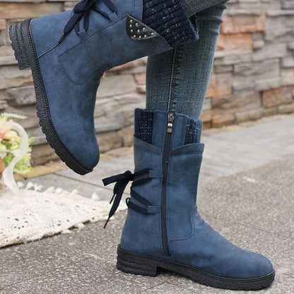 Bottes mi-mollet élégantes pour femmes avec revers tricoté confortable