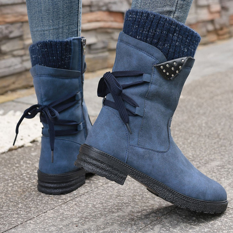 Bottes mi-mollet élégantes pour femmes avec revers tricoté confortable