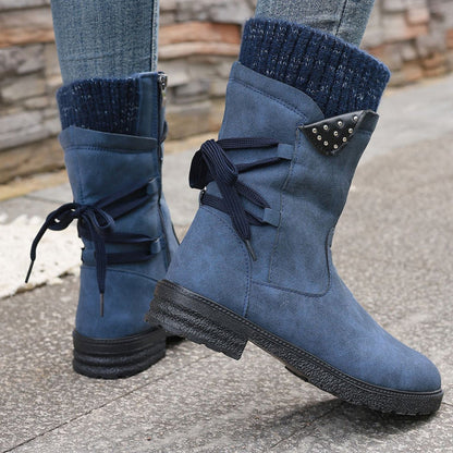 Bottes mi-mollet élégantes pour femmes avec revers tricoté confortable
